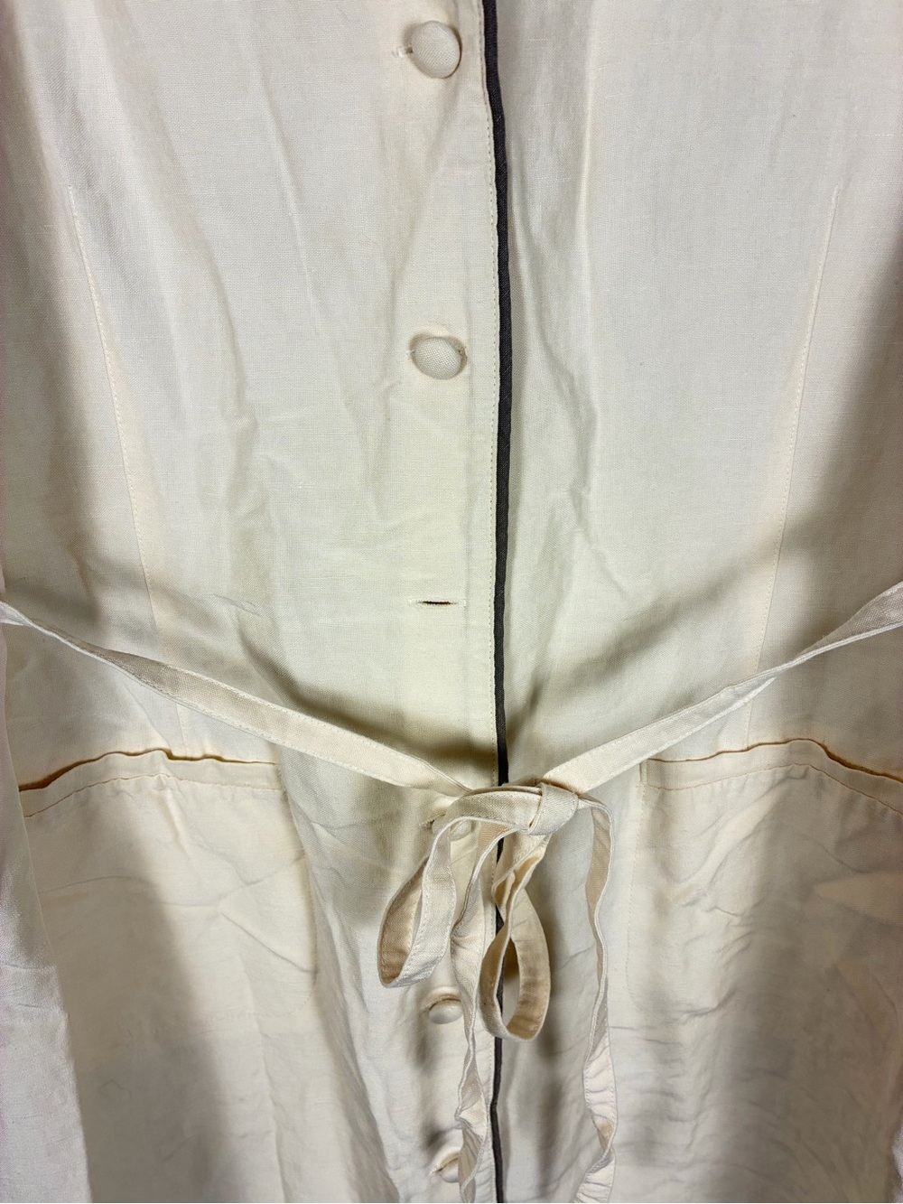 VTG Laura Ashley Silk Linen Cream Button Front Midi Shirt Tea Dress - Picture 4 of 12